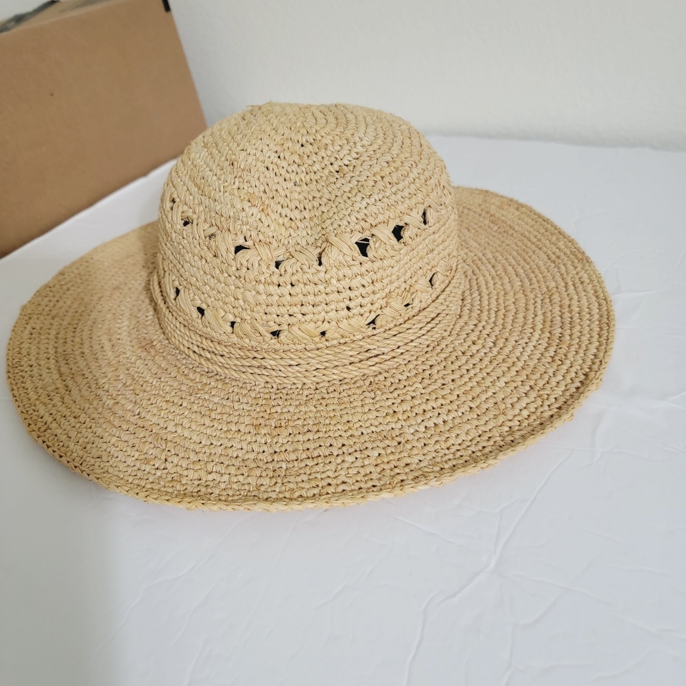 Scala Studio Natural Fibre Crochet Raffia Straw Sun Hat Women’s